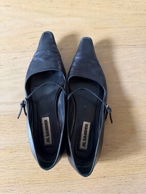 Jil Sander Black Leather Square-Toe flats